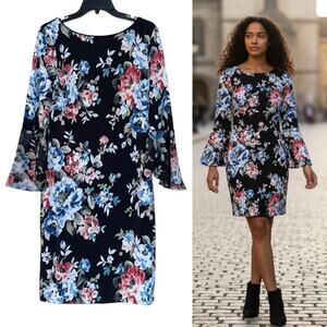White House Black Market Dress Floral Bell Sleeve Sheath
